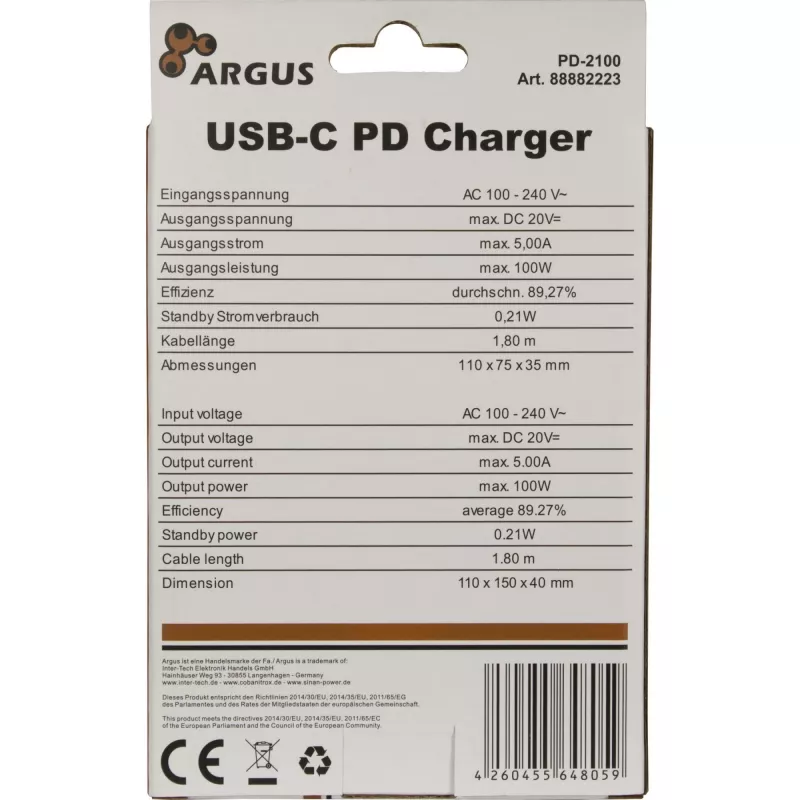 Charger Inter-Tech PD-2100 Black AC Indoor