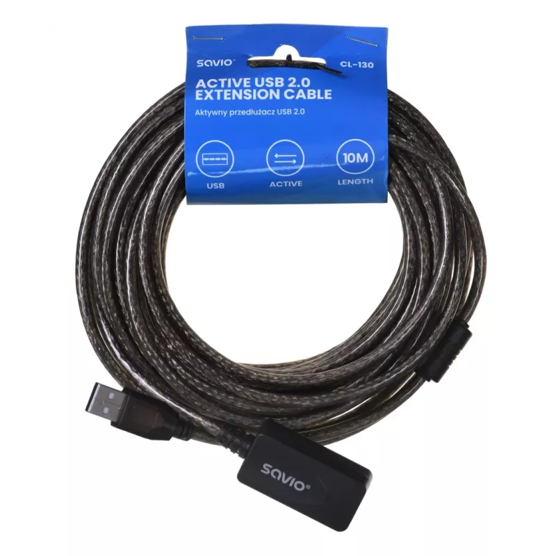 USB active port extension SAVIO CL-130 10 m USB 2.0 A male–female, 5 V, black