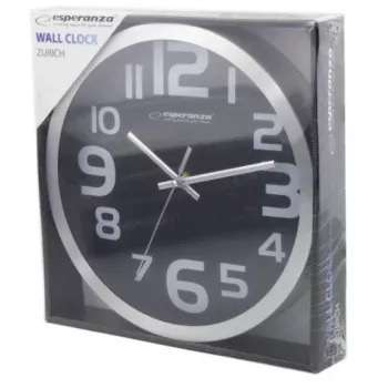 Wall clock Esperanza EHC013K Zurich Black Quartz Oval 25 cm, aluminum frame, 4 cm thick
