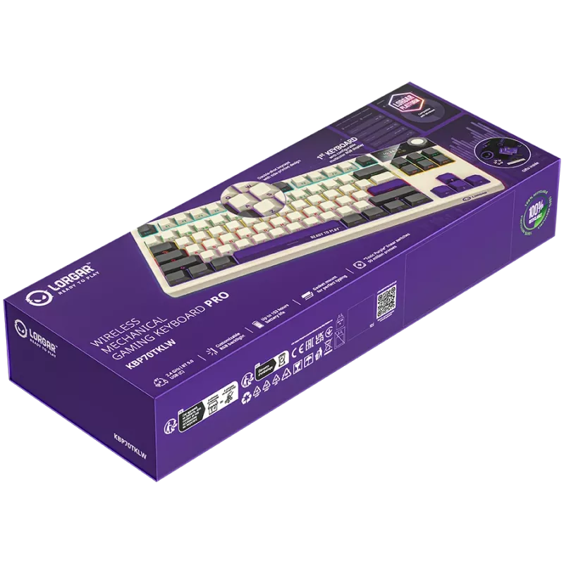 LORGAR KBP70TKLW, Wireless TKL Mechanical Gaming Keyboard Pro, Beige, EN layout