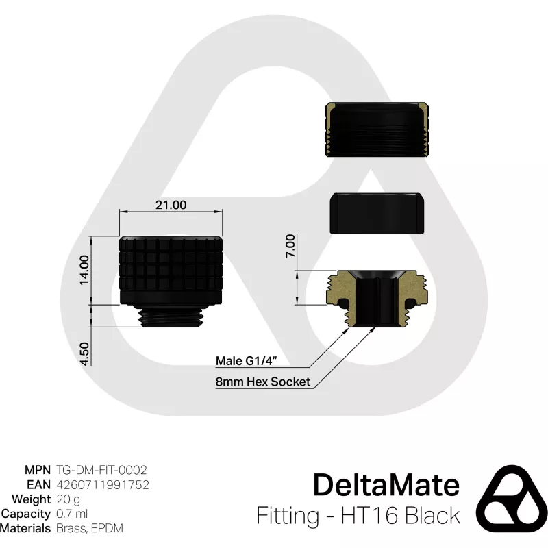 Thermal Grizzly DeltaMate Fitting HT16 connection, black — CPU cooler mounting accessory