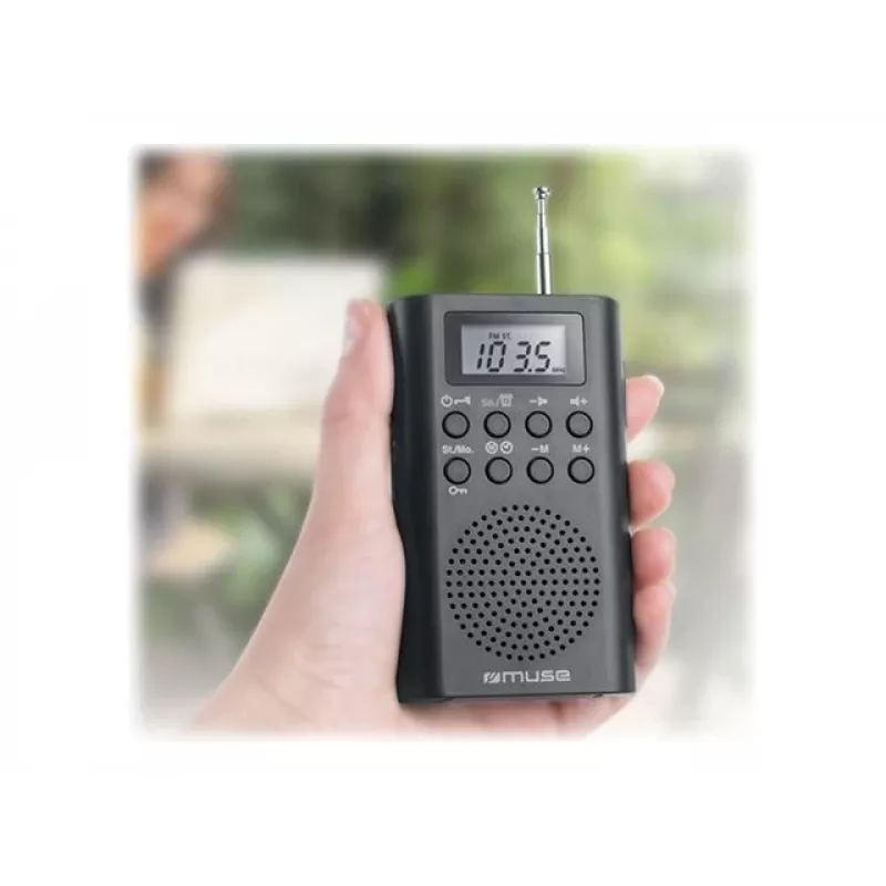 Portable radio Muse M-03 R with FM PLL tuning, LCD display, external antenna, black