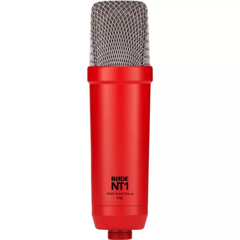 Studio condenser microphone RØDE NT1 Signature Red — cardioid, 20–20000 Hz, -32 dB sensitivity, XLR (3-pin), 313 g