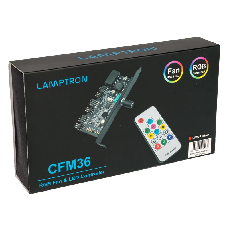 Fan and RGB LED Controller Lamptron CFM36 for PCI Slot, black