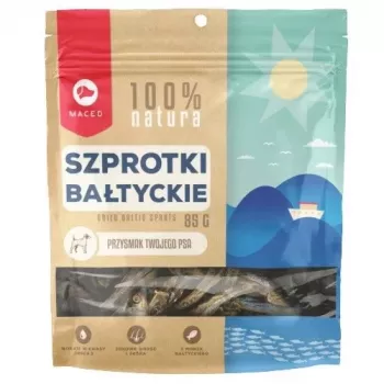 Dog treats MACED Sprats 85 g — fish snack for adult dogs, protein 49% fat 38%, preservative- and gluten-free