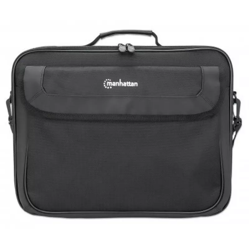 Manhattan Cambridge Laptop Bag 15.6 inch, Clamshell Design, Black, LOW COST, Accessories Pocket, Document Compartment on Back, Shoulder Strap (removable), Equivalent to Targus TAR300, Notebook Case, Three Year Warranty