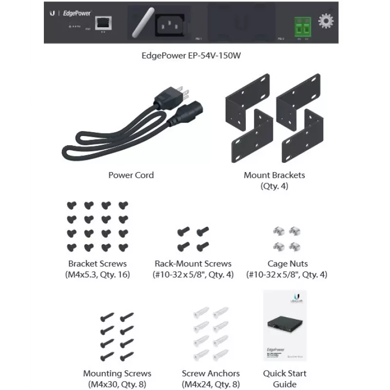 Power supply UBIQUITI EP-54V-150W 150 W, AC 100–240 V, 50–60 Hz, black
