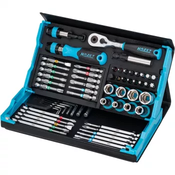 Socket and bit set Hazet 2200SC-32 — 59 pieces, 1/4 inch reversible ratchet, black/blue