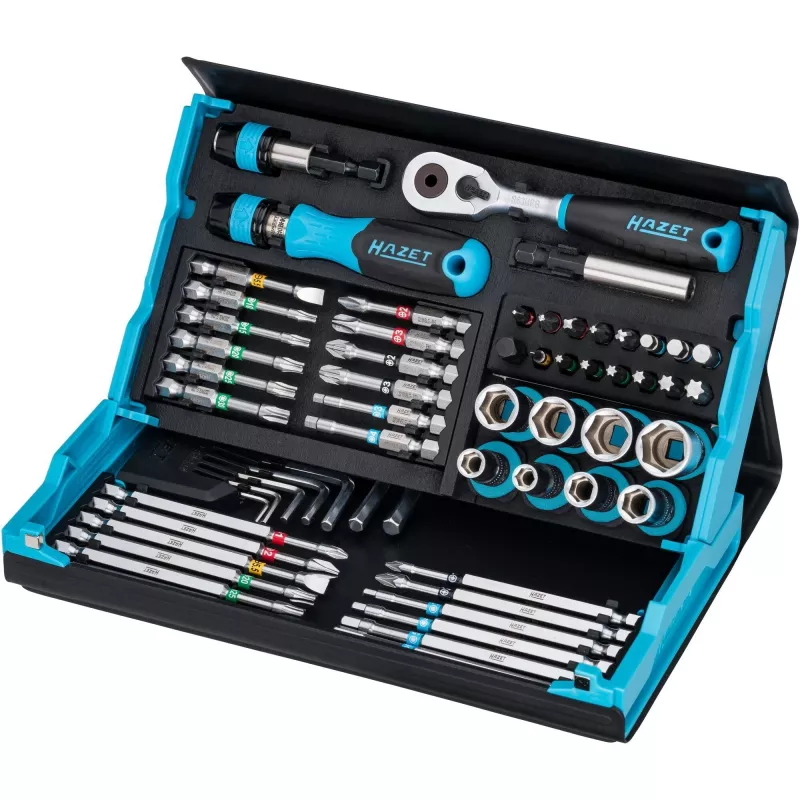 Socket and bit set Hazet 2200SC-32 — 59 pieces, 1/4 inch reversible ratchet, black/blue