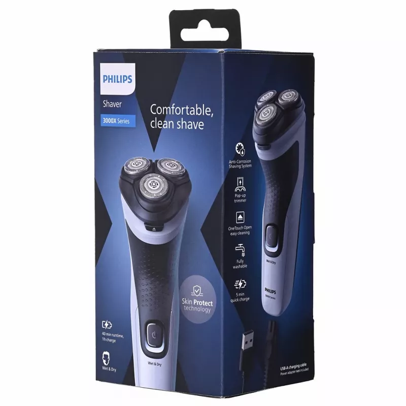 Electric rotary shaver Philips 3000X Series X3003/00 — 3-head, Wet & Dry, NiMH battery, 40 min runtime