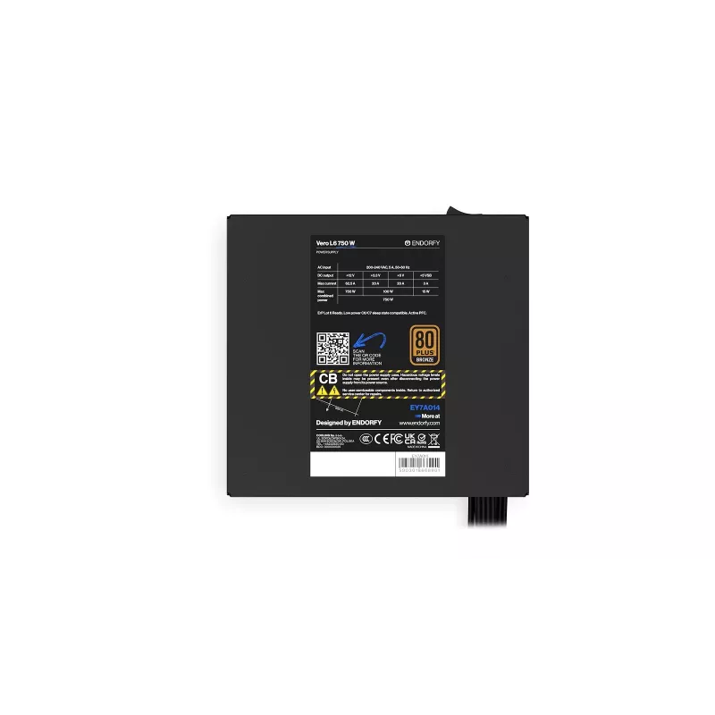 Power supply unit ENDORFY Vero L6 750 W, 24-pin ATX, 80 PLUS Bronze, 120 mm fan, Black