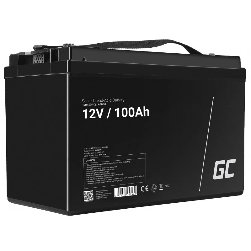 Vehicle/Marine Leisure battery Green Cell AGM30 12 V 100 Ah Sealed Lead Acid (VRLA), maintenance-free, 171×214×330 mm