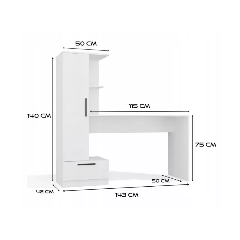Cosmo Desk + Bookcase Set, White