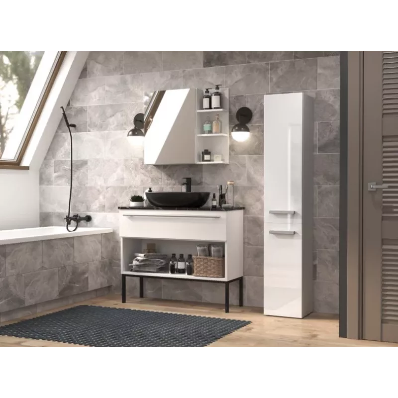 Bathroom cabinet NEL IV 31x30x174 cm, white, glossy