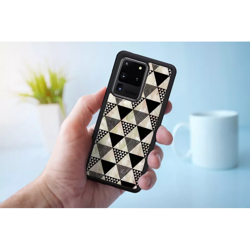 Protective phone case iKins for Samsung Galaxy S20 Ultra — pyramid pattern, black