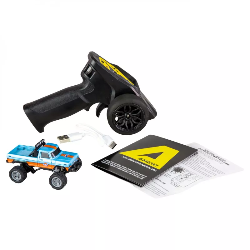 Radio-controlled Amewi Monster Truck DieCast 1:64 RTR, blue/orange