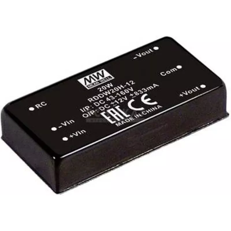 Power adapter/inverter MEAN WELL RDDW20F-12 — 20 W, 12 V, 0.835 A, RoHS
