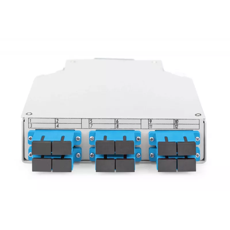 Fiber optic DIN-rail box DIGITUS DN-963890, OS2, SC adapter with 2 m pigtail, steel, blue/grey