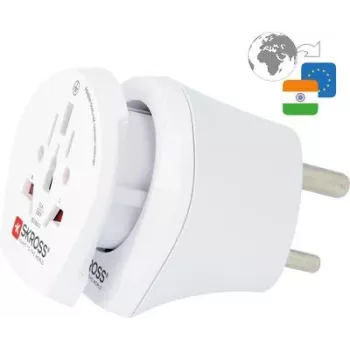 SKROSS Country Combo World to India, Indien-Plug (Type D, BS 546), White - suitable for alle geerdeten and ungeerdeten Devices (2- and 3-pin) (39764)