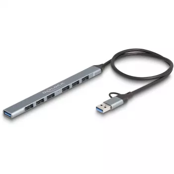 DELOCK 4 Port Slim USB Hub — USB 3.2 Gen 1 Host Type-C, 3× USB 5 Gbps Type-C + 1× USB 5 Gbps Type-A, Grey, Metal
