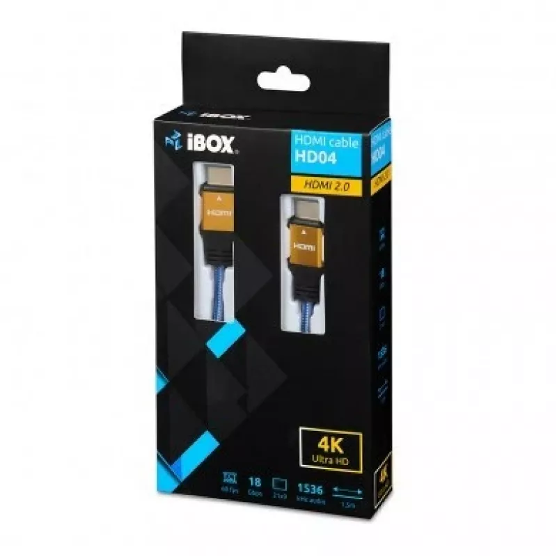 HDMI cable IBOX ITVFHD04 1.5 m, HDMI 2.0, 18 Gbps, 4K (4096×2160), gold-plated contacts, male-to-male