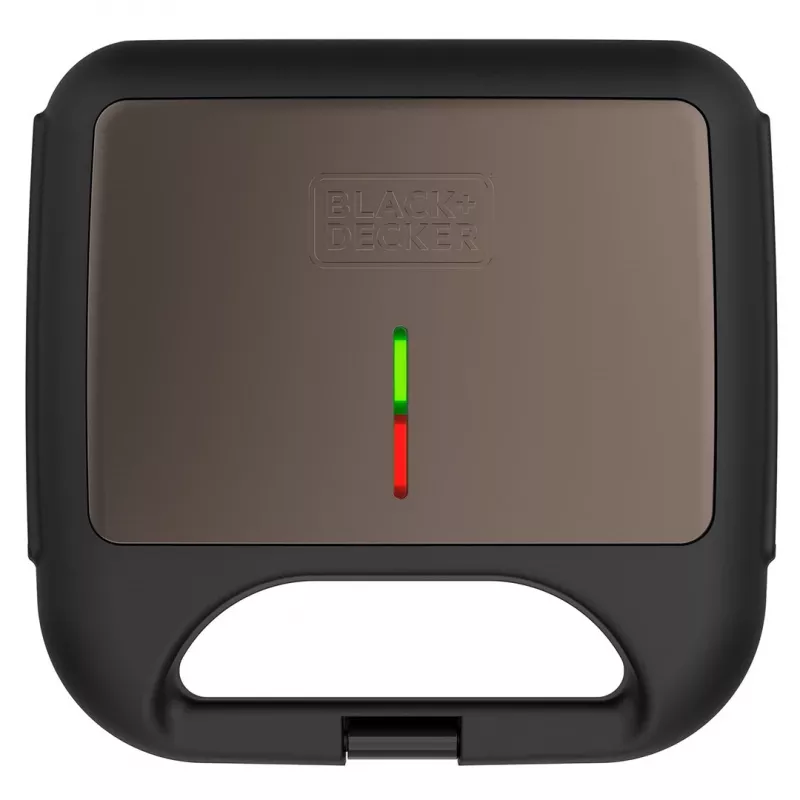 Sandwich toaster Black & Decker BXSA753E — 2-sandwich, 750 W, non-stick plates, 215×125 mm cooking surface, compact stainless steel