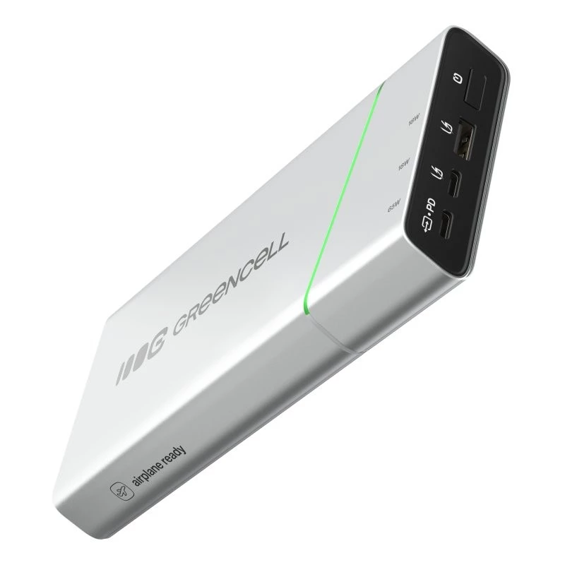 Portable battery Green Cell BPLGC20P 20800 mAh Lithium‑Ion, USB‑C PD 65W, 2x USB‑C + 1x USB‑A, aluminium housing