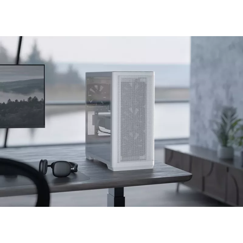 APNX PC Midi Tower C1-R-WT-v1 — White, supports ATX/Micro-ATX/Mini-ITX, 3x120 mm front fans installed, 3x3.5 inch + 3x2.5 inch bays, USB 3.2 Gen1 x2