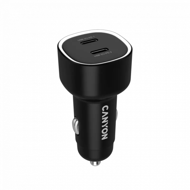 Car charger CANYON OnDrive 60 PD 60W 2xUSB-C — 60W power, 2 USB-C ports, black