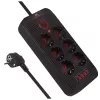 Power strip MACLEAN MCE391 B – 6 sockets, 4×USB-A + 1×USB-C, 110–240V, 2500W, 3 m cable, black