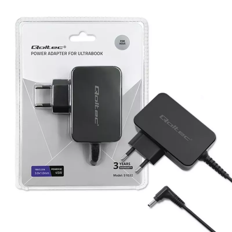 Power Adapter Qoltec 51032 45W Indoor Black for Laptop
