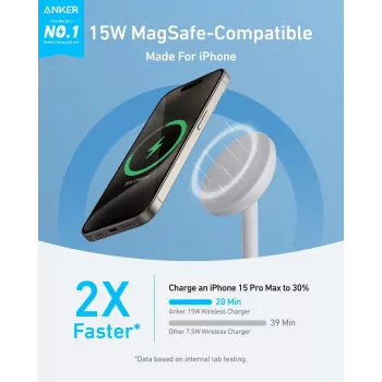 Anker MagGo Headphones White USB Wireless Fast Charging Indoor