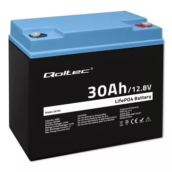 Rechargeable LiFePO4 Battery QOLTEC 12.8V 30Ah 384Wh with BMS