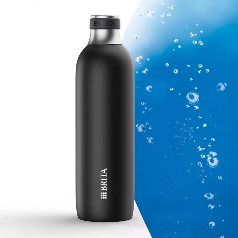 BRITA carbonating bottle 650 ml, stainless steel, black, dishwasher-safe