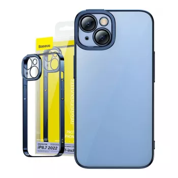 Protective case and tempered glass set Baseus for iPhone 14 Plus — Glitter transparent blue