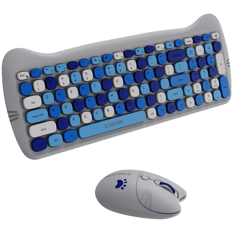 Wireless Keyboard and Mouse Set CANYON HSET-W6 Kitty Edition AAA AA Blue