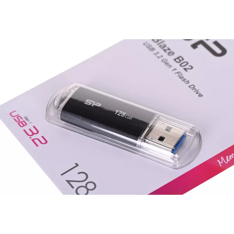 USB flash drive Silicon Power 128 GB USB Type-A 3.2 Gen 1 Blaze B02, Plastic cap, Key ring, Black