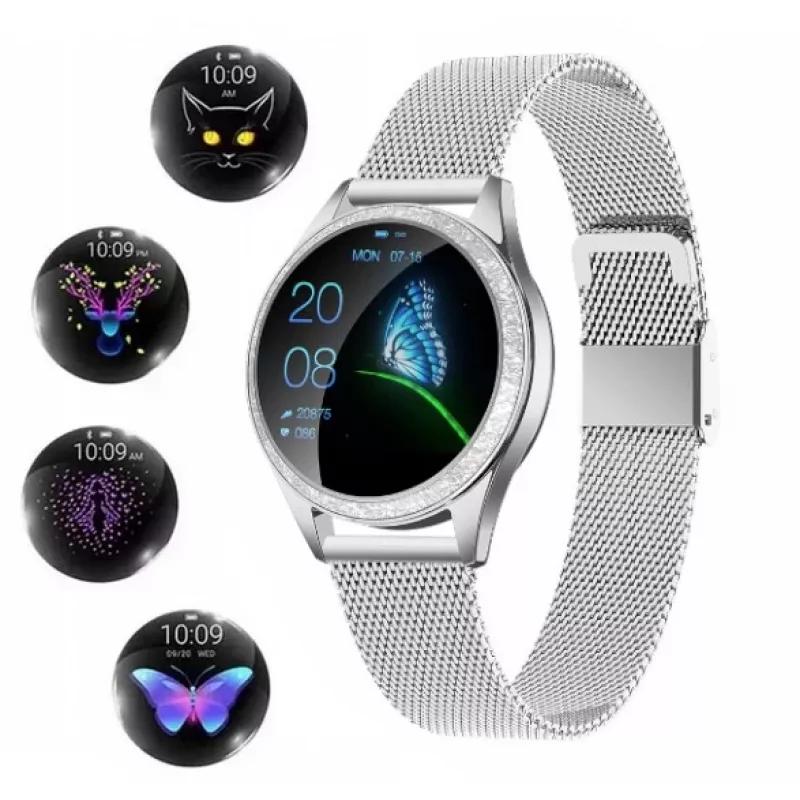 Smartwatch ORO-MED ORO-SMART CRYSTAL SILVER — round metal housing, LCD 240×198, 1.04 inch display, Bluetooth 4.0, waterproof, 120 mAh battery