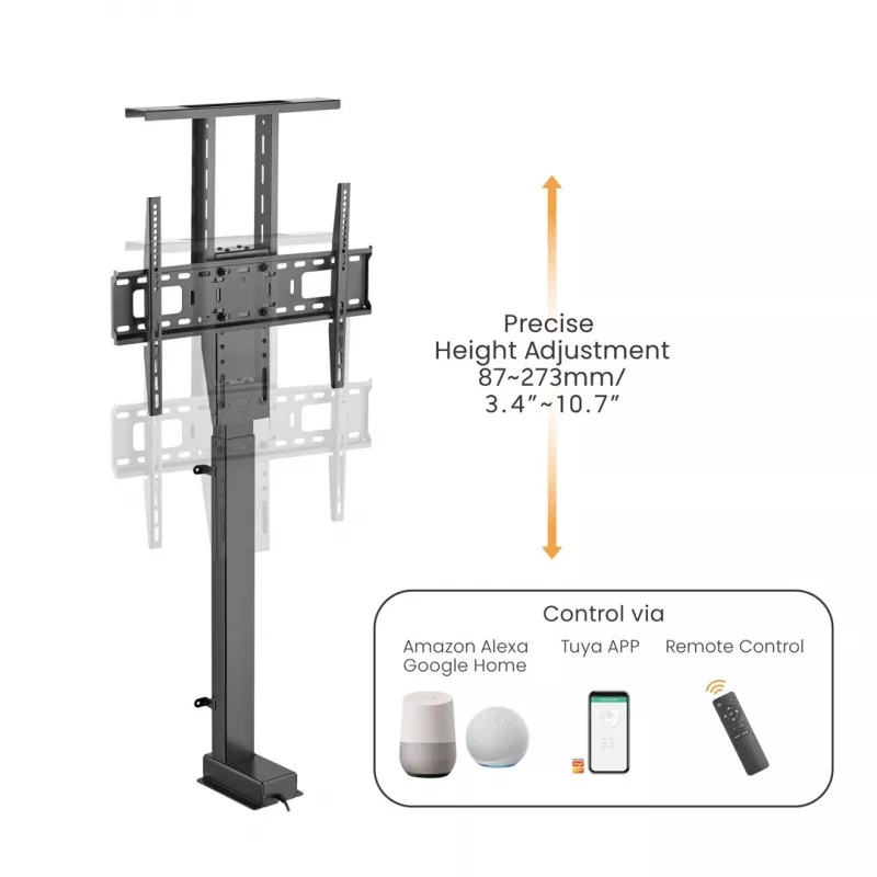 Maclean MC-866T Smart Motorized Electric TV Lift TUYA Mobile App Floor Mount Bracket Alexa Google Home 37''-80'' 60kg Cabinet VESA (EU plug)