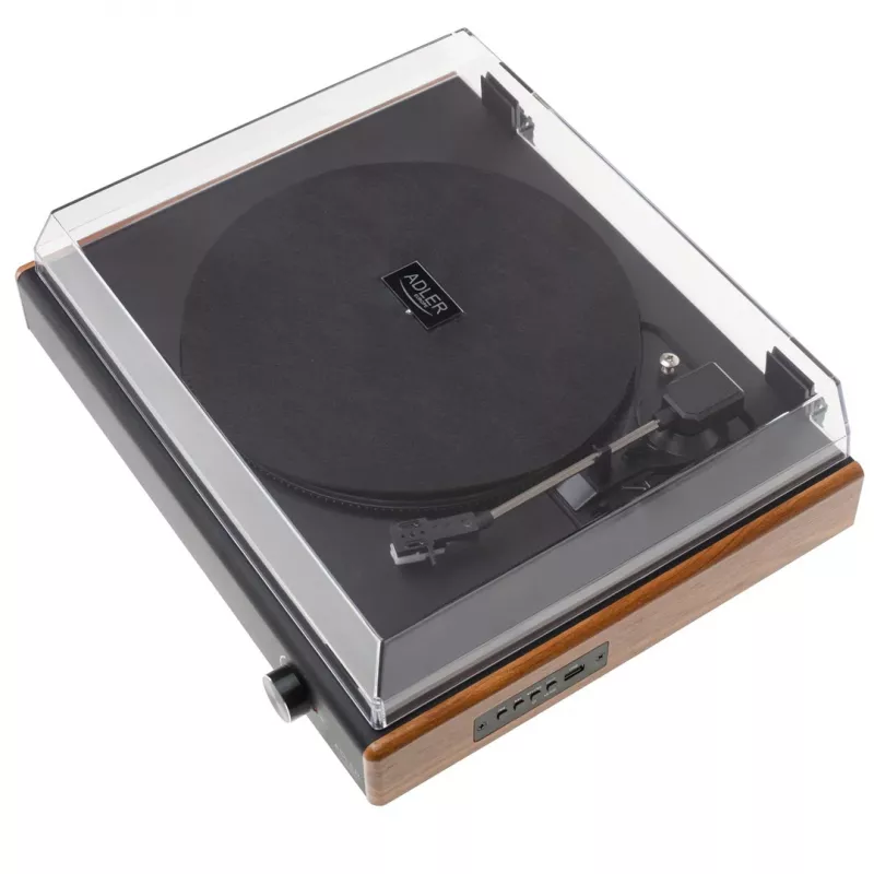 Belt-drive turntable Adler AD 1915 USB — ceramic platter, 45 RPM, DC motor, Bluetooth 5.4, USB output, 2×10 W speakers