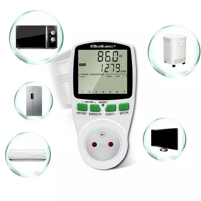 Power meter QOLTEC PM0627 3680W with history — QOLTEC PM0627 3680W
