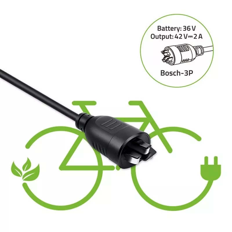 Charger for e-bike 36V/42V 2A with Bosch 3‑pin plug QOLTEC