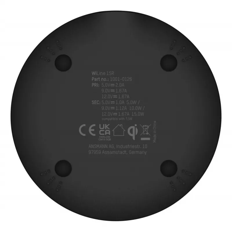 Wireless Charger Ansmann WiLine 15R Smartphone Black USB Indoor 9V
