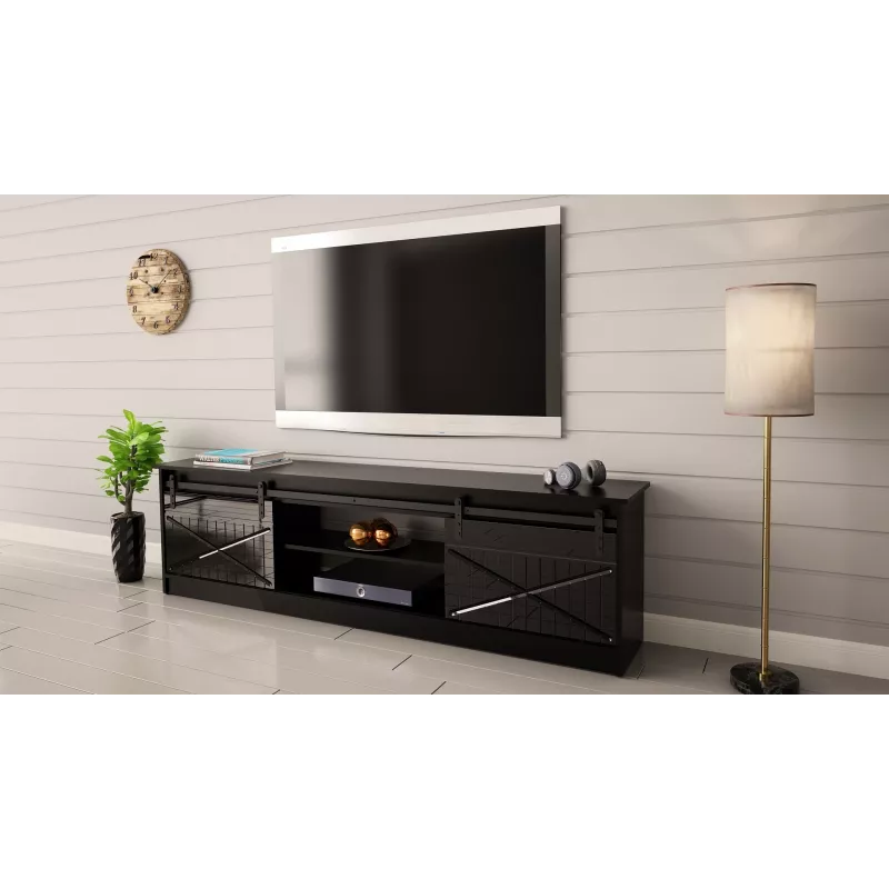 RTV GRANERO 200x56.7x35 black/black gloss cabinet