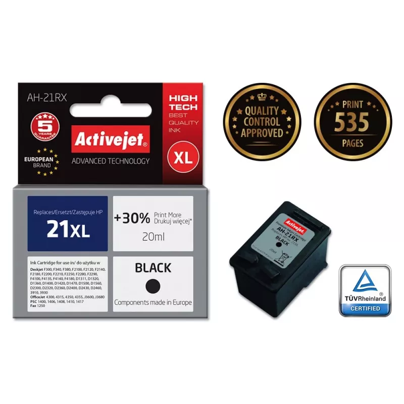 Activejet AH-21RX Ink (replacement for HP 21XL C9351A; Premium; 20 ml; black)