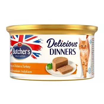 Wet cat mousse food butcher's BUTCHER'S Delicious Dinners with Chicken and Turkey, 85 g, grain‑free, gluten‑free