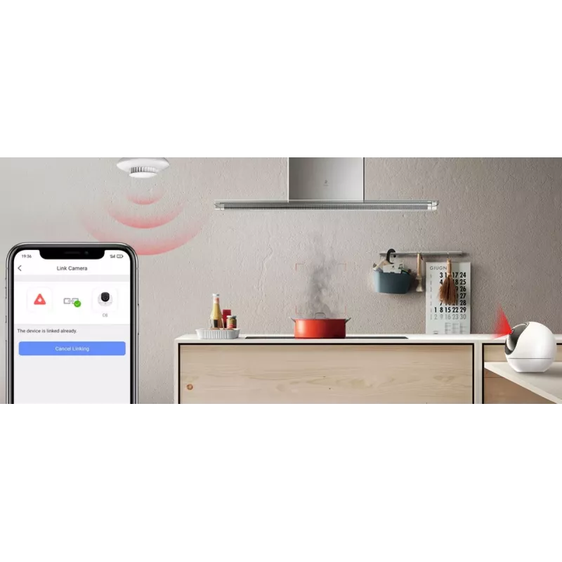 Smoke detector EZVIZ CS-T4C — wireless ZigBee, 3V lithium battery, 87×35×87 mm, 85 dB, surface-mounted, white