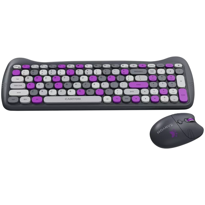 Wireless keyboard and mouse set CANYON HSET-W6 Kitty Edition – violet
