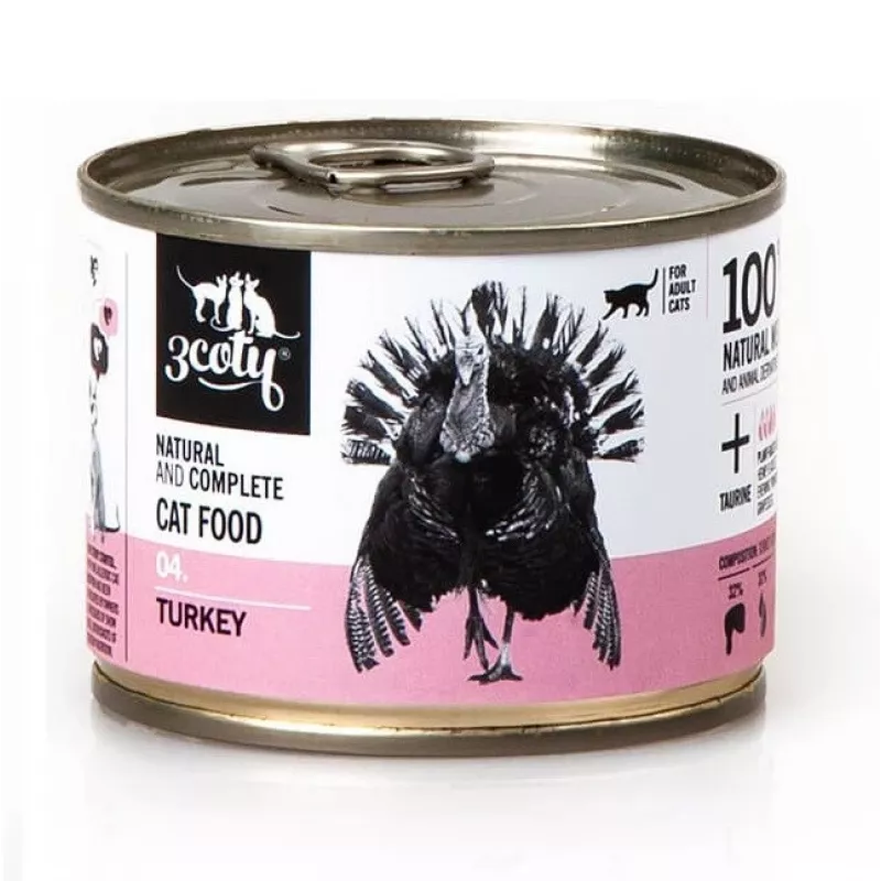 Wet cat food 3coty 04 Turkey 180 g — pâté for adult cats, single-protein, complete feed
