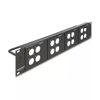DeLOCK 88195 D-Type 19-inch patch panel with 4 plates, 16 ports, 2U, black
